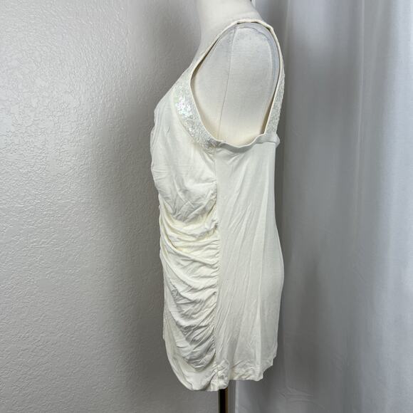 VTG Worthington Top Womens Large White Sequin Ruched Fairy Y2K Festival Glam - Picture 3 of 11